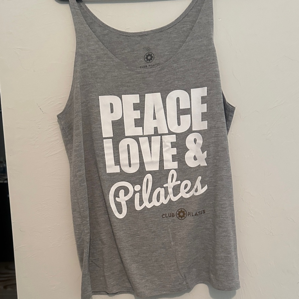 Club Pilates Gray Peace Love & Pilates Tank Top